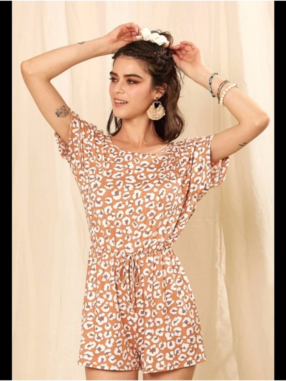 NWOT-Brushed Leopard Romper in Mauve SZ L